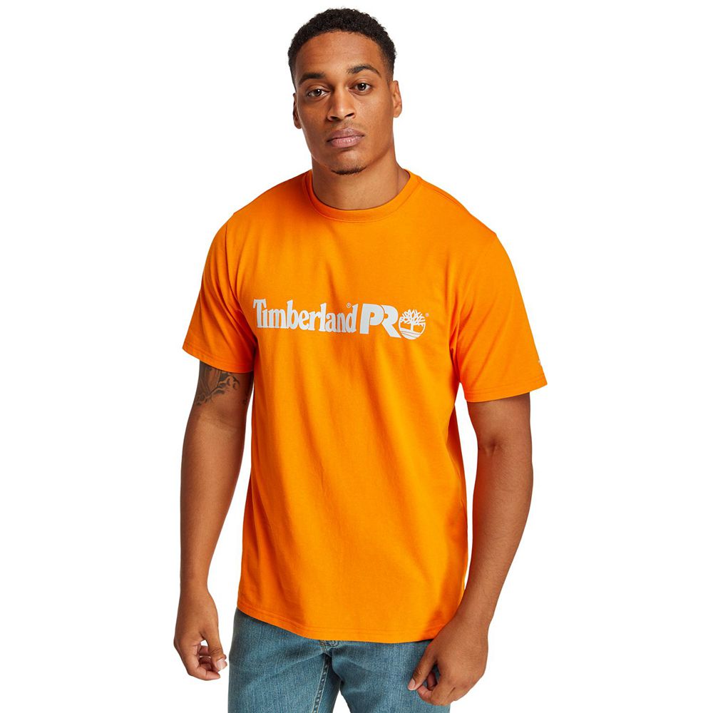 Timberland Mens T-Shirts PRO® Short Sleeve Base Plate Wicking Logo - Orange - India CU1374295